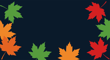 Vibrant fall maple leaves frame a deep navy blue background, perfect for seasonal designs and autumn themes