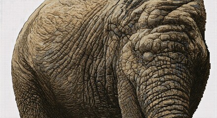 A detailed close-up view of an elephant's textured skin, showcasing the intricate patterns and rich tones of its weathered hide.