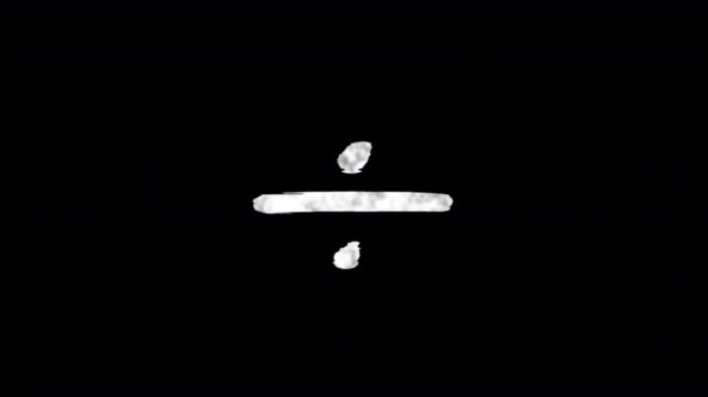 mathematics divide by division pencil or white chalk roman numeral hand drawn or written handwriting sketchy style animation with transparent alpha background 4K