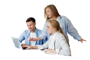 Team collaboration with laptops and notebooks for effective brainstorming