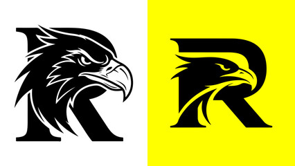 Stylized Eagle Head and Letter R Mascot Design in Two Color Variations