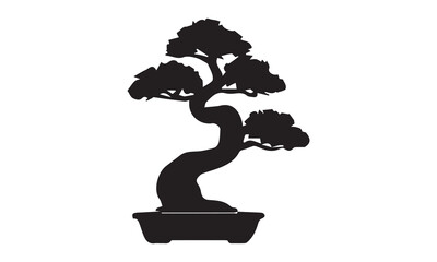 Bonsai tree on white background. Bonsai tree in silhouette. Bonsai tree in pot.
