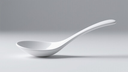 White spoon, white background, 3D rendering, single piece still life