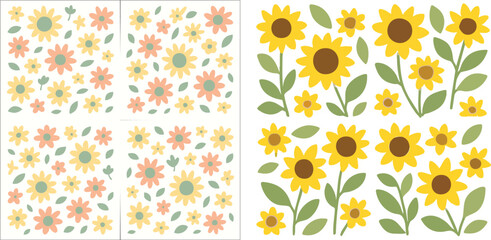 Cheerful Floral Patterns with Sunflowers and Daisies.