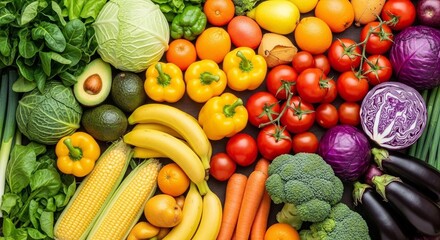 Vibrant Display of Nutritious Fruits and Vegetables for a Healthy Lifestyle and Balanced Diet