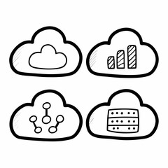 Minimalist Cloud Server and Data Analytics Line Icons Set Vector Illustration