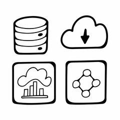 Minimalist Cloud Server and Data Analytics Line Icons Set Vector Illustration