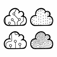 Minimalist Cloud Server and Data Analytics Line Icons Set Vector Illustration