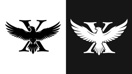 Stylized Eagle with Spread Wings in Front of a Letter X Monogram