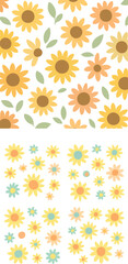 Cheerful Sunflower Pattern with Leaves.