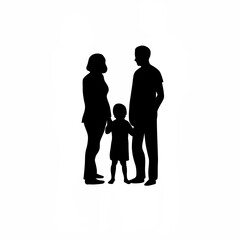 Silhouette of adoption counselor with parents and child isolated on white background