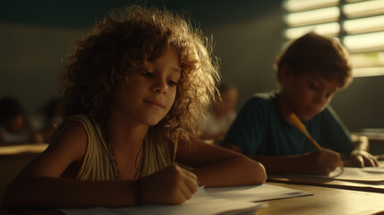 Children Studying in Classroom as Part of Black Awareness Day Educational Program in Brazil
