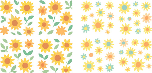 Colorful Sunflower and Leaf Pattern.