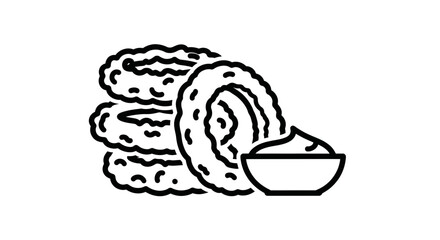 Delicious churro stack accompanied by dipping sauce in minimalist line art style