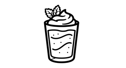 Elegant line art of a refreshing smoothie with cream and mint garnish illustration