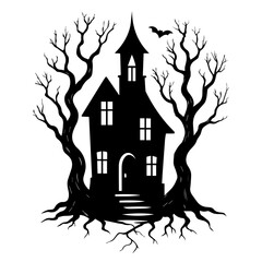 Spooky Haunted House Vector Illustration – Halloween Silhouette