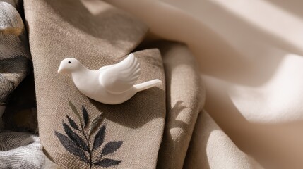 Dove pin attached to silk lapel in morning light, ideal for peace promotions, diplomatic events, or elegant fashion visuals.