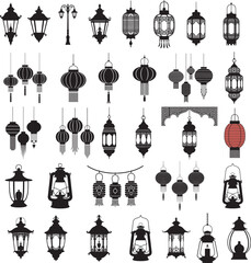 Silhouette Lanterns Collection Vector Art Islamic Ramadan Kareem Decoration Light Design