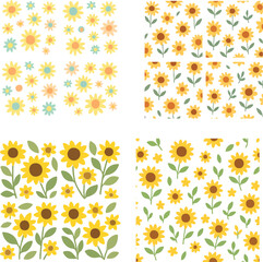 Cute Sunflower Pattern on White.