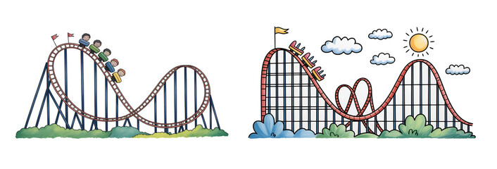 Fototapeta premium rollercoaster : Hand-drawn color pencil illustration isolated on white background