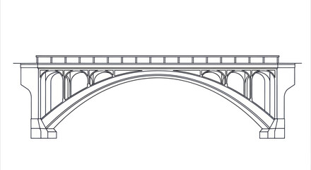 Architectural Drawing of a Stone Arch Bridge with Railing.