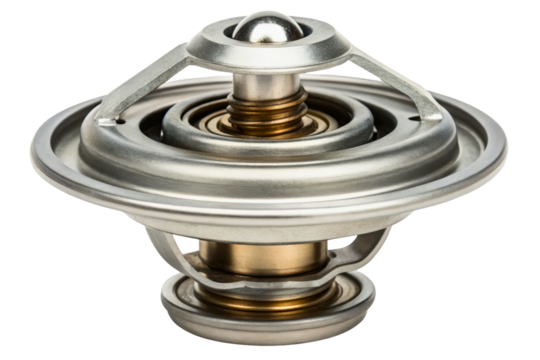 Metal thermostat for a car engine cooling system spare part isolated with transparent background