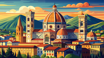 Obraz premium Florence Cathedral, Italy A magnificent dome dominates the skyline, marble facades shimmer in polychrome, and Renaissance artistry radiates throughout Florence’s sacred heart of architecture, culture,