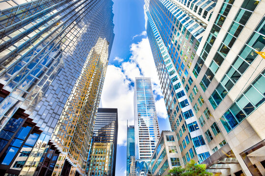 Financial core buildings on Bay Street in downtown Toronto