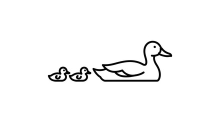 Line Art Illustration of Mother Duck and Ducklings.