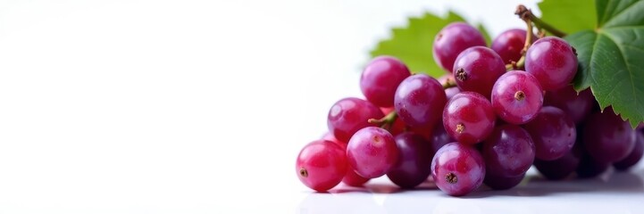Juicy purple grapes, clustered, pristine white backdrop, berries, closeup