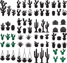 Collection of minimalist black cactus silhouettes on a white background
