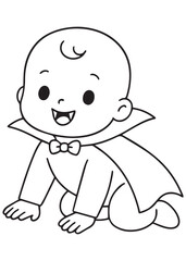 coloring book baby dressed as vampire crawling happily in halloween style