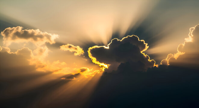 Sunbeams Bursting Through Dramatic Cumulus Clouds at Sunset