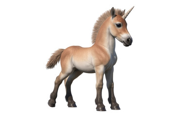 Obraz premium Adorable 3D rendered image of a tan unicorn foal, standing against a transparent background. background removed