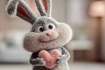 Kelinci Imut 3D Memegang Hati