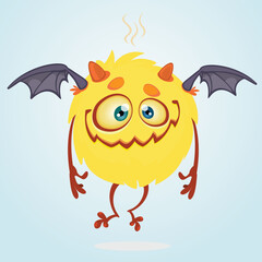 A fluffy orange monster with bat wings and a comically flustered expression editable vector for t-shirt mug wall stickers wallpaper sticker design multipurpose use in high definition forma