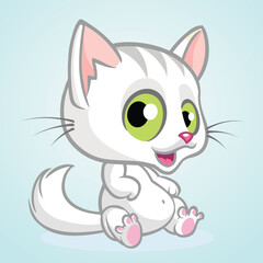 A sweet fluffy white kitten with big innocent green eyes editable vector for t-shirt mug wall stickers wallpaper sticker design multipurpose use in high definition format