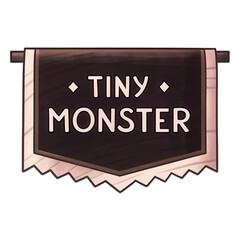 Transparent background banner with playful text tiny monster, cartoon style, brown and beige color, fun and whimsical design