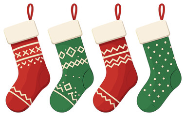 Christmas theme 3d icon set. featuring stockings with patterns and festive designs.