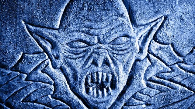 Gothic Demon Face In Lightning And Rain
