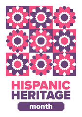 National Hispanic Heritage Month in September and October. Hispanic and Latino Americans culture. Celebrate annual in United States. Poster, card, banner and background. Vector illustration