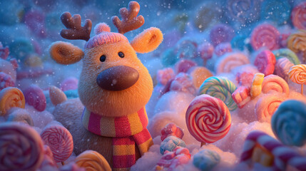 Cute plush reindeer toy perfect for Christmas holiday decoration, festive gift, cozy winter decor, adorable seasonal plush character, fun and colorful plushie for kids and children