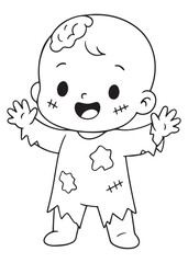 coloring book baby zombie costume with stitches and halloween style smile