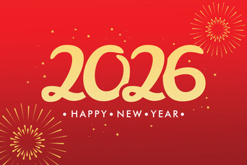 2026 Happy New Year Red Gold Fireworks Greeting Poster