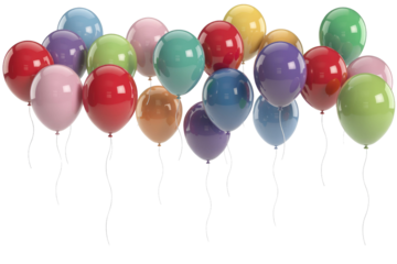 A cluster of colorful balloons floats against a transparent background, celebrating joy and festivity. background removed
