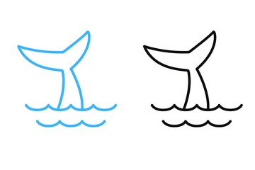 Set of whale tail with ocean waves icon