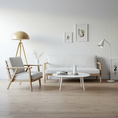 Minimalist Living Room Interior Design with Scandinavian Style Furniture and Natural Light Creating a Calm and Serene Atmosphere