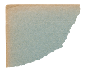 Torn corner of faded vintage book page, old blue paper with copy space isolated for scrapbooking