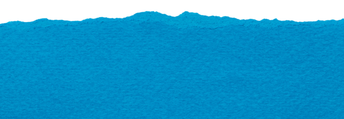 Isolated piece of bright azure blue paper with torn edge, textured scrap with copy space for collage