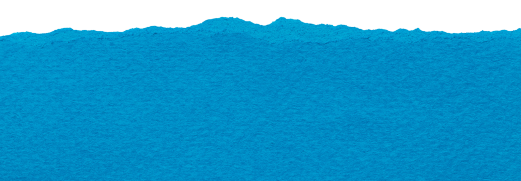 Isolated piece of bright azure blue paper with torn edge, textured scrap with copy space for collage